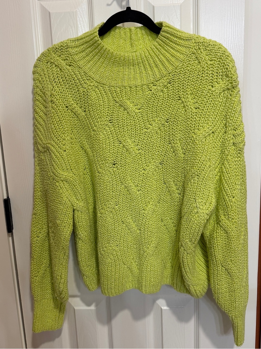 American Eagle Outfitters Lime Green Cable Knit Mock Neck Sweater